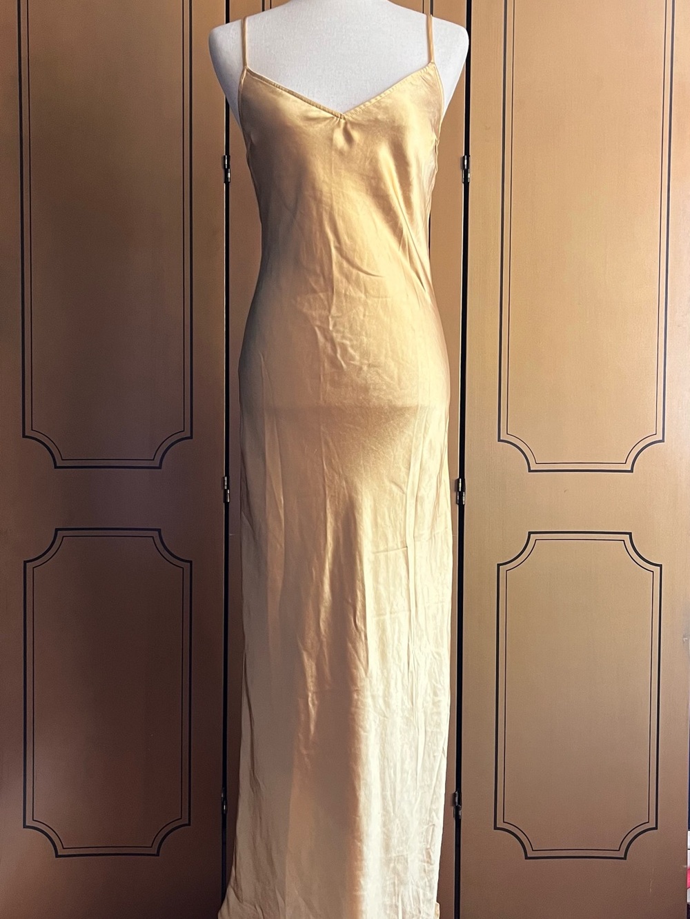 Fashion Nova Gold Satin Maxi Slip Dress